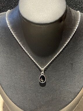 2/$20 Sterling Silver Teardrop Necklace with Black Gem